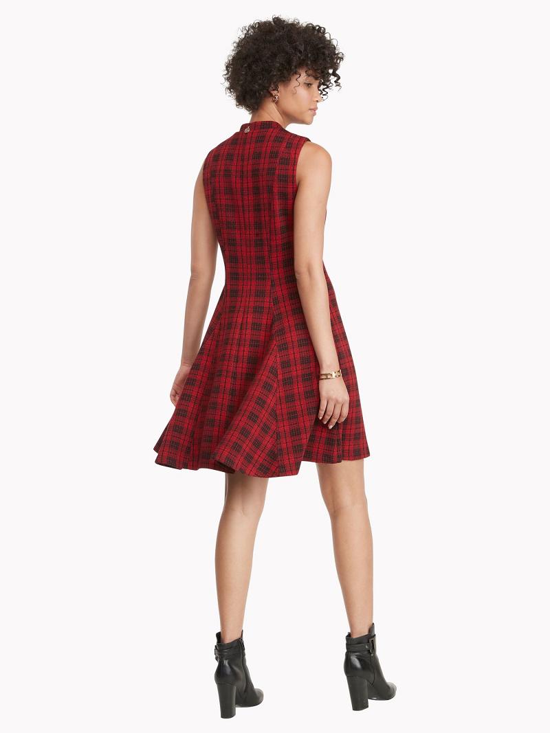 Női Tommy Hilfiger Essential Plaid Knit Dresses Piros Fekete | HU 70XYU